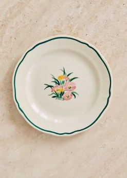 Sezane La Sélection Vintage|Assiettes à Dessert Anciennes, Crème Fleuries