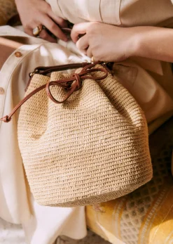 Sezane Nos Sacs Iconiques|Maroquinerie|Bourse Farrow Raphia Naturel