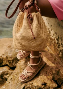 Sezane Nos Sacs Iconiques|Maroquinerie|Bourse Farrow Raphia Naturel