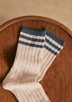 Sezane Accessoires|Chaussettes Russel Écru Rayures Bleues