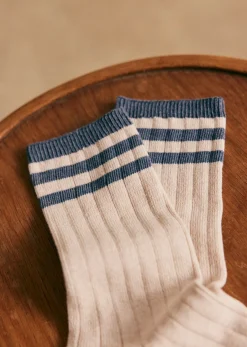 Sezane Accessoires|Chaussettes Russel Écru Rayures Bleues