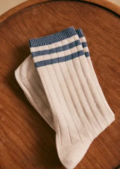 Sezane Accessoires|Chaussettes Russel Écru Rayures Bleues