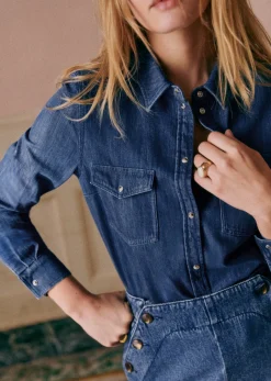 Sezane Chemises & Blouses|Chemise Alba Bleu Denim