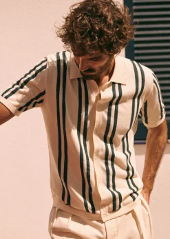 Sezane Chemises & Blouses|Chemises rayures|Chemise Braden Écru Rayures Vertes