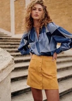 Sezane Chemises & Blouses|Chemise Lealys Patchwork Bleu