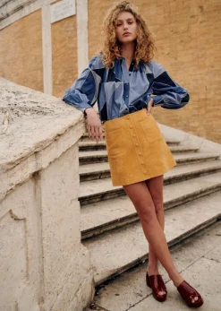 Sezane Chemises & Blouses|Chemise Lealys Patchwork Bleu