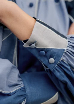 Sezane Chemises & Blouses|Chemise Lealys Patchwork Bleu