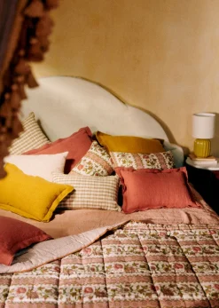 Sezane Les Tissus|Courtepointe Imprimée Fleurs d'Amalfi - Rayures Tissées Blush