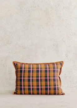 Sezane Les Tissus|Coussin Tissé Madras -  Grand Modèle Rose et Ocre