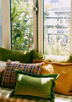 Sezane Les Tissus|Coussin Tissé Madras -  Grand Modèle Rose et Ocre