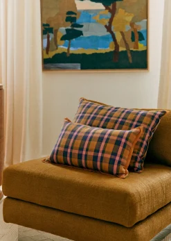 Sezane Les Tissus|Coussin Tissé Madras -  Grand Modèle Rose et Ocre