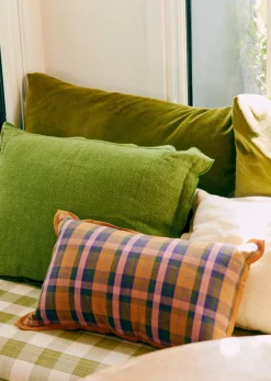 Sezane Les Tissus|Coussin Tissé Madras -  Petit Modèle Rose et Ocre