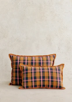 Sezane Les Tissus|Coussin Tissé Madras -  Petit Modèle Rose et Ocre