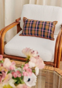 Sezane Les Tissus|Coussin Tissé Madras -  Petit Modèle Rose et Ocre