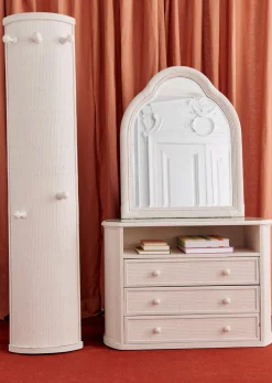 Sezane La Sélection Vintage|Ensemble De Chambre Vintage En :  porte Manteau, Commode Et Miroir Rotin