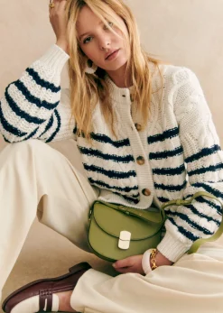 Sezane Maille|Gilet Sean Écru / Marine