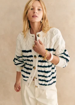 Sezane Maille|Gilet Sean Écru / Marine