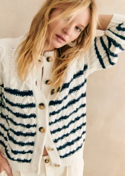 Sezane Maille|Gilet Sean Écru / Marine