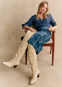 Sezane Jupes & Shorts|Jupe Alexane - Sézane X Pangea Broderie Ecru Camel Fond Bleu