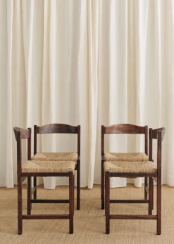 Sezane La Sélection Vintage|Lot De 4 Chaises Italiennes Années 1970 Noyer et rotin
