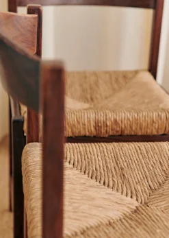 Sezane La Sélection Vintage|Lot De 4 Chaises Italiennes Années 1970 Noyer et rotin