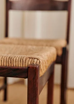 Sezane La Sélection Vintage|Lot De 4 Chaises Italiennes Années 1970 Noyer et rotin