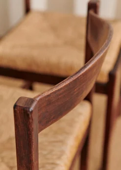 Sezane La Sélection Vintage|Lot De 4 Chaises Italiennes Années 1970 Noyer et rotin
