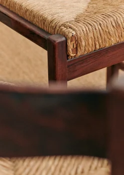 Sezane La Sélection Vintage|Lot De 4 Chaises Italiennes Années 1970 Noyer et rotin