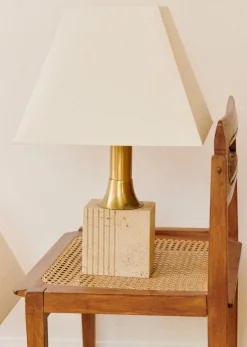 Sezane La Sélection Vintage|Paire De Lampes Fratelli Manelli Années 1970 Marbre travertin et laiton