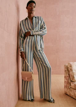 Sezane Fluide|Tous les Pantalons & Combinaisons|Pantalon Tiziano Rayures Vert Lilas