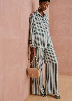 Sezane Fluide|Tous les Pantalons & Combinaisons|Pantalon Tiziano Rayures Vert Lilas