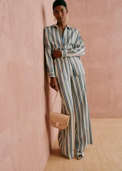 Sezane Fluide|Tous les Pantalons & Combinaisons|Pantalon Tiziano Rayures Vert Lilas