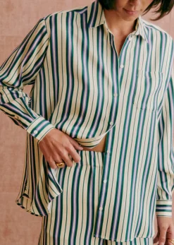 Sezane Fluide|Tous les Pantalons & Combinaisons|Pantalon Tiziano Rayures Vert Lilas