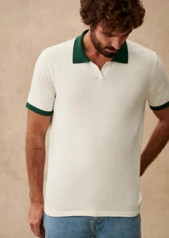 Sezane Col polo|Pulls manches courtes|Polo Nick Écru / Vert