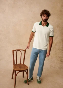 Sezane Col polo|Pulls manches courtes|Polo Nick Écru / Vert