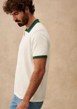 Sezane Col polo|Pulls manches courtes|Polo Nick Écru / Vert