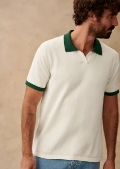 Sezane Col polo|Pulls manches courtes|Polo Nick Écru / Vert