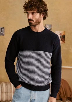 Sezane Col rond|Pulls coton|Pull Bennett Marine / Ecru