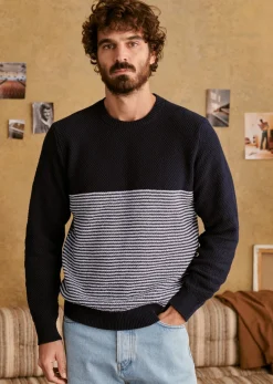 Sezane Col rond|Pulls coton|Pull Bennett Marine / Ecru