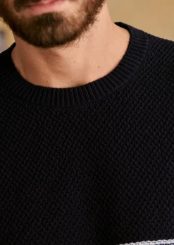 Sezane Col rond|Pulls coton|Pull Bennett Marine / Ecru