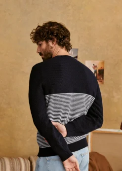 Sezane Col rond|Pulls coton|Pull Bennett Marine / Ecru