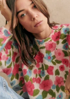 Sezane Maille|Pull Janelia Fleurs Rose / Turquoise