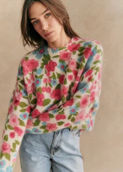 Sezane Maille|Pull Janelia Fleurs Rose / Turquoise