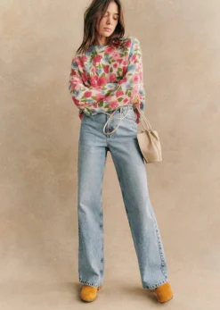 Sezane Maille|Pull Janelia Fleurs Rose / Turquoise