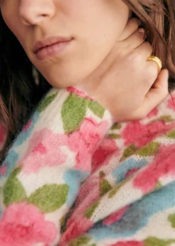 Sezane Maille|Pull Janelia Fleurs Rose / Turquoise