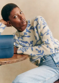 Sezane Maille|Pull Pelagie Ecru Fleurs Bleu