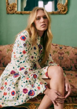 Sezane Robes|Robe Alizia - Création Rose Broderie Fleurs Multico