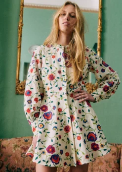 Sezane Robes|Robe Alizia - Création Rose Broderie Fleurs Multico