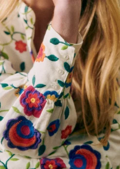 Sezane Robes|Robe Alizia - Création Rose Broderie Fleurs Multico