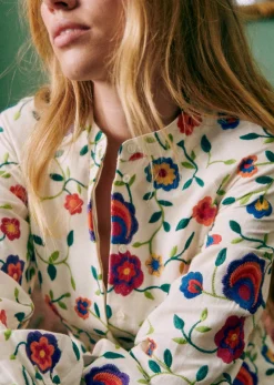 Sezane Robes|Robe Alizia - Création Rose Broderie Fleurs Multico